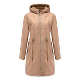 Winter Cotton Coat Women Detachable Fur Collar Mid Length Long Sleeve Parka Solid Color Hooded Warm Cotton Padded Jacket