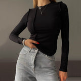 Women Clothing Autumn Crew Neck T Shirt Women Casual Tight Basic Long Sleeve Top Women