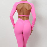 Autumn Winter Bare Back Long-Sleeved Top Skinny Yoga Pants Nude Feel Quick Drying Sports Suit Thin Fitness Clothes