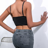 Summer Women Clothing Deep V Plunge neck Low Cut Diamond in the Debris Vest Sexy Sexy Cropped Solid Color Top