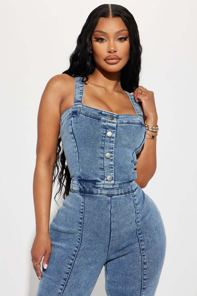 Jeans-Overall für Damen, schmal geschnitten, Bodysuit, Taille, eng anliegend, gewaschener Straps-Overall