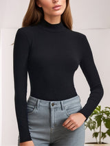 Winter Arrival Women' Cotton Rib Half Turtleneck Slim Fit Base Long Sleeve Jumpsuit