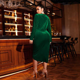 Plus Size Women Clothes Autumn Winter Sexy V Neck Slim Fit Sheath Velvet Party Dress