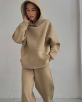 Autumn Winter Loose Exercise Hooded Sweater Set Women Casual Straight Leg Pants Two Piece Set