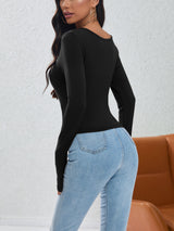 Women Clothing Personality Hollow Out Cutout Out Sexy T Shirt All Match Knitted Slimming Slim Fit Long Sleeve Underwear Top