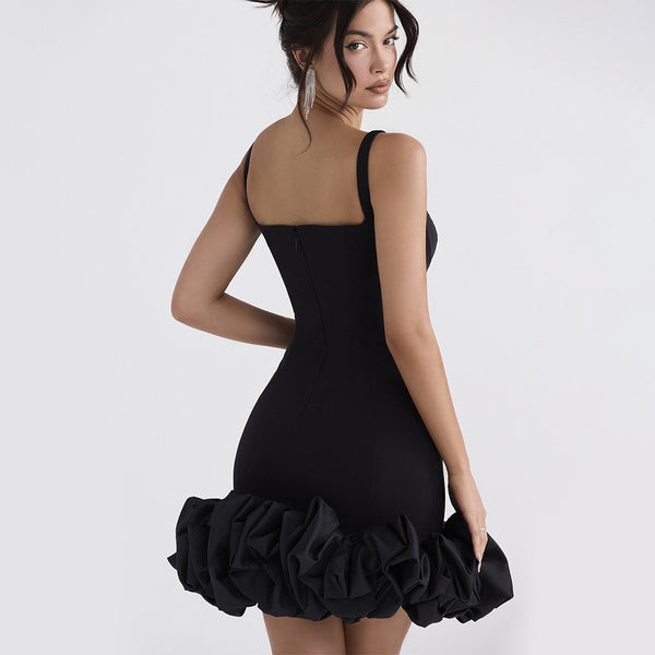 Women Sexy Black Slip Dress Party Sexy Backless Square Collar Dress French Dress