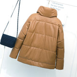 Winter Women Faux Leather Coat Single-Breasted Stand Collar Short Leather Coat Slim Jacket