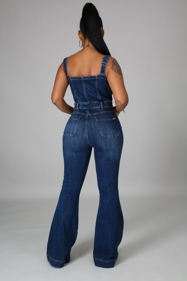 Platform Women Casual Sexy Strap Denim Jumpsuit Wide Leg Pants