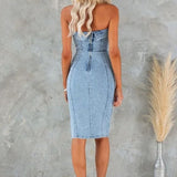 Women Bandeau Sexy Sexy Slim Fit Patchwork Denim Dress