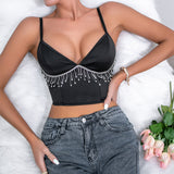 Summer Women Clothing Deep V Plunge neck Low Cut Diamond in the Debris Vest Sexy Sexy Cropped Solid Color Top