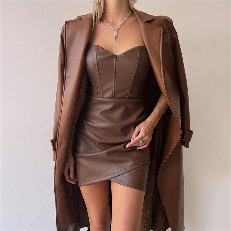 Women Clothing Autumn Winter Sexy Hip Faux Leather Dress Women Club Wear