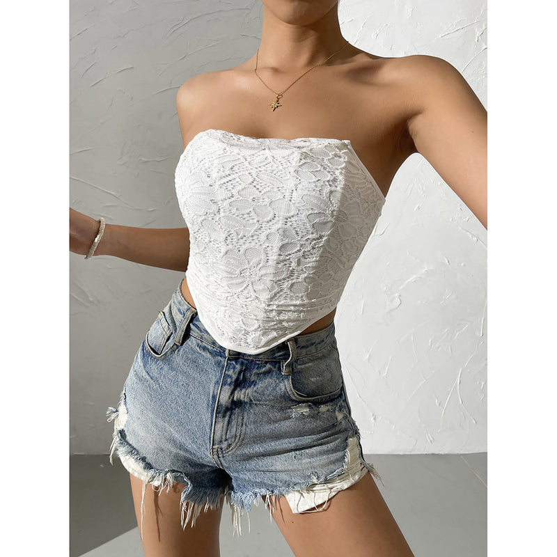 Lace Tube Top Solid Color off-Shoulder cropped Boning Corset Boning Corset Vest