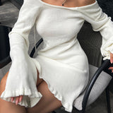 Sexy Hollow Out Cutout Backless Lace up Tie Neck Long Sleeve Narrow Fishtail Dress