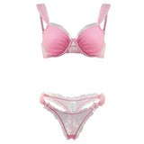 Sexy Lingerie Pink Set Bra Fungus Lace See Through Sexy Two Piece Suit - Angelique