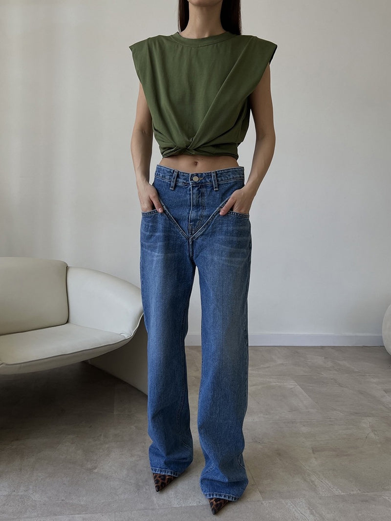 Stand-Alone-Nähte, lockere, schlankmachende Denim-Hose für Damen