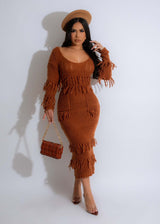 Sexy Knitted Hand Crochet Tassel Dress With Pocket