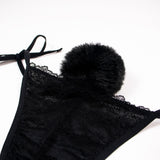 Rabbit Tail T Back Lace Up Ultra Thin Quick Drying Fur Ball Underwear Sexy Seduction Sexy T Back