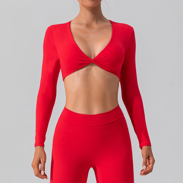 Sexy Tight Long Sleeve Yoga Wear Outdoor Quick Drying Sports T Blood Running Nude Feel Workout Clothes Top