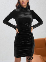 Frauen Kleidung Herbst Winter Sexy Dünne Mantel Kurzes Kleid Party Sammeln Rollkragen Samt Kleid