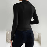 Women Autumn Winter Half Turtleneck Slim Fit Long Sleeve Bottoming Shirt