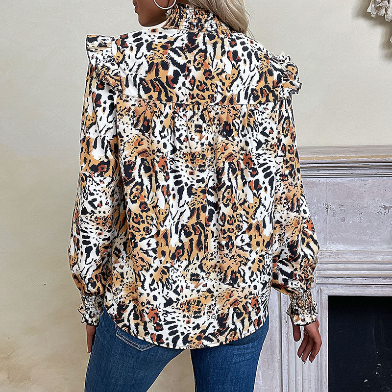 Autumn Winter Women Wear Leopard Print Long Sleeved Shirt