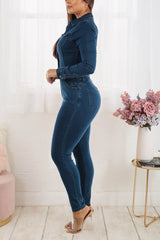 Damen-Overall aus Denim mit schmalen elastischen Füßen und Waschung