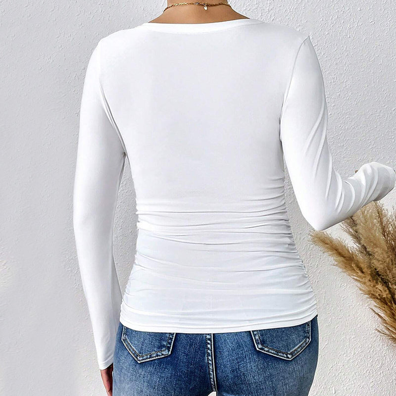 Frauen Kleidung Herbst Winter Sexy Slim Fit Anmutige Langarm T-shirt Bodenbildung Shirt V-ausschnitt Top