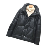 Winter Women Faux Leather Coat Single-Breasted Stand Collar Short Leather Coat Slim Jacket