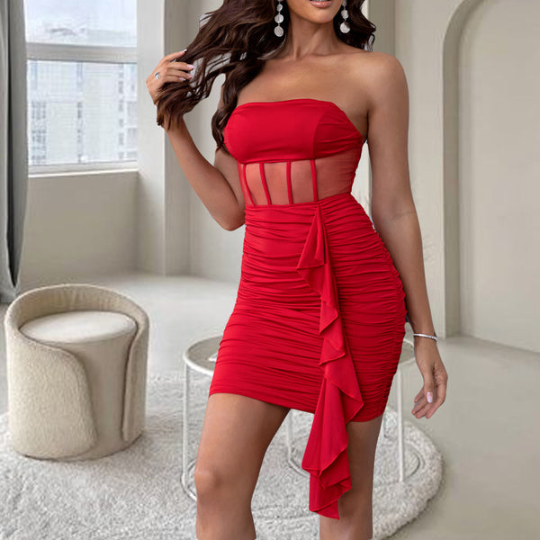 Partykleid Slim Fit Sexy Tube Top Kleid Mesh Stitching Etuikleid