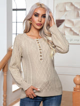 Popular Casual Button Twisted Long Sleeve Twist Knitted Pullover Sweater Women Clothing