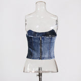 Sexy Short Tube Top for Women High Grade Slim Fit Slimming outside Wear Denim Tube Top for Women