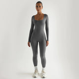 Sexy Soft High Elastic Long Sleeve Tights U Collar Stitching Trousers Jumpsuit