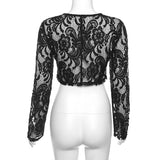 Autumn Trend Women Long Sleeve round Neck Lace Cardigan Slim Fit Slimming T shirt