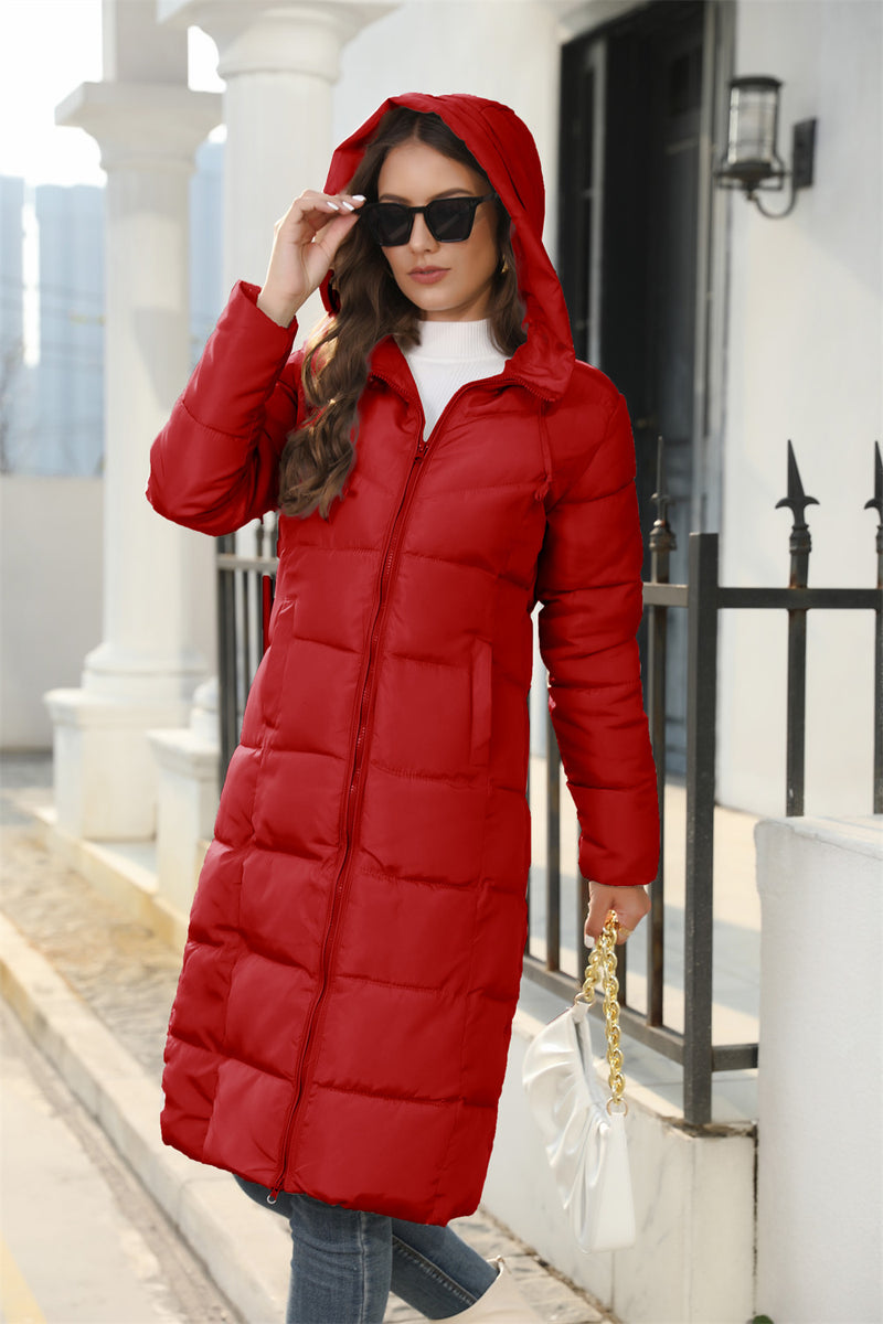 Winter Hooded Women Cotton Padded Clothing Women Mid Length Slim Quilted Coat Warm down Cotton Jacket Women Coat