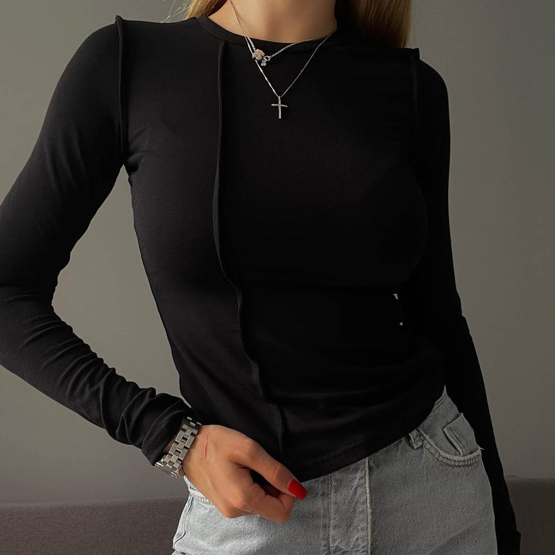 Women Clothing Autumn Crew Neck T Shirt Women Casual Tight Basic Long Sleeve Top Women