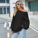 Autumn Winter Women Clothing off Shoulder Solid Color Sweater Loose Fitting Oversized Sweater Women