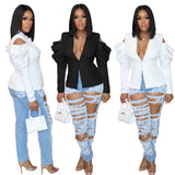 Blazer Autumn Sexy White Women Clothing Bubble Long Sleeve off Shoulder Blazer Women - Angelique