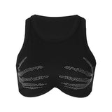 Women Clothing Summer Rhinestone Slim Fit round Neck Cropped Small Tank Top