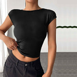 Frauen Kleidung Straße Sexy Backless Slim Fit Gestrickte Kurzarm T-shirt Top