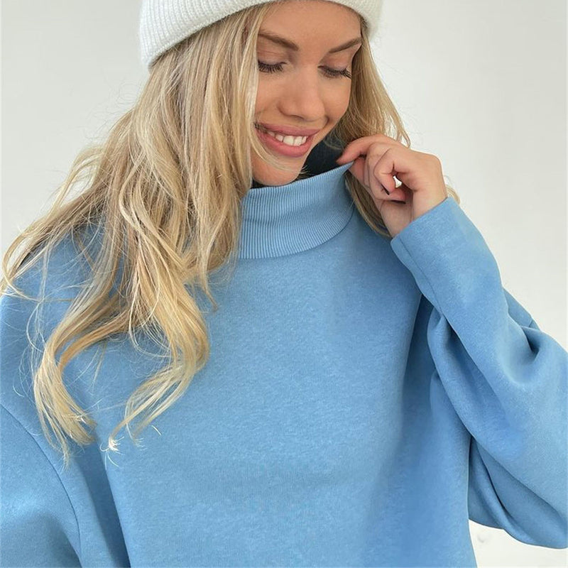 Herbst Winter Frauen Pullover Set Hälfte Rollkragen Lose Beiläufige Homewear Knöchel Banded Hosen Set