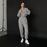 Autumn All Match Long Sleeve Fleece Pullover Elastic Band Trousers Simple Sports Set