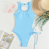 Swimwear Solid Color Bikini Sexy Hollow Out Cutout out Tied Bikini Women Adjustable One Piece Swimsuit