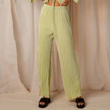 Spring Summer Women Clothing Suit Lace-up Pleated Sexy Deep V Plunge Plunge Cardigan Long-Sleeved Pajamas Two-Piece