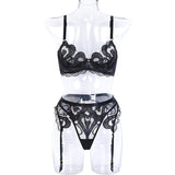 Frauen Kleidung Sommer Spitze Mesh Bestickt Sexy Unterwäsche Push-up Sling Drei-teiliges Set