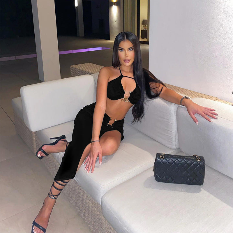 Women Clothing Summer Night Club Sexy Bandeau Skirt Two-Piece Set Fashion Suit Women