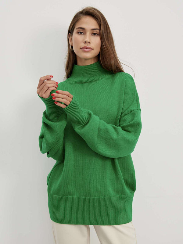 Women Knitting Autumn Winter Loose Russian Mock Neck Sweater