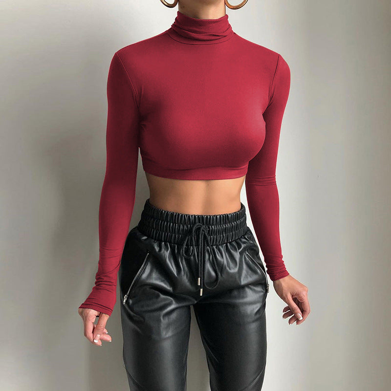 Fall Women Clothing Sexy Slim Fit Short Bottoming Long Sleeved Turtleneck Top