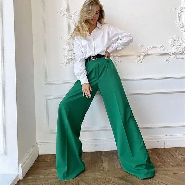 Spring Autumn Office Work Pant Women Casual High Waist Figure Flattering Straight Leg Pants