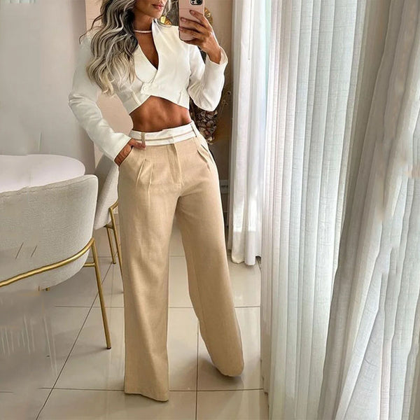 Ladies Suit Summer Casual Solid Color Loose Trousers Two Piece Set - Angelique