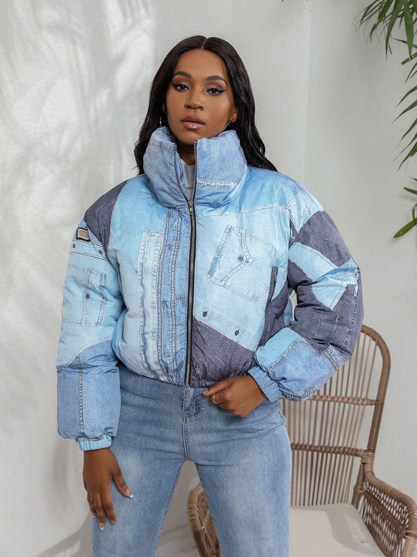 Damenbekleidung Source Damenjacke, Denim-Druck, Baumwollmantel, Jacke